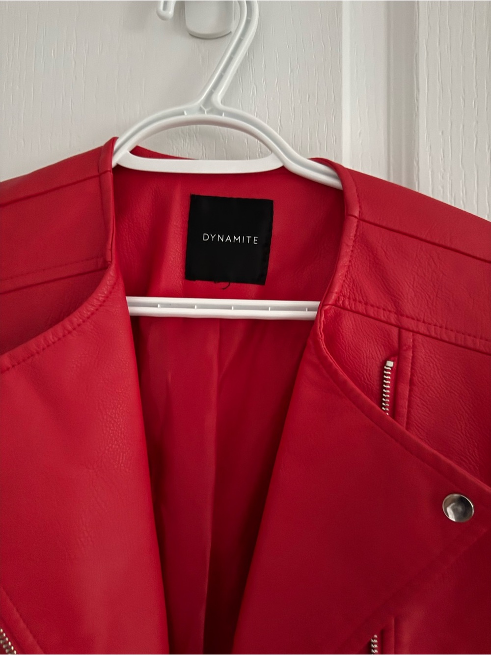 Dynamite Bright Red Faux Leather Moto Jacket